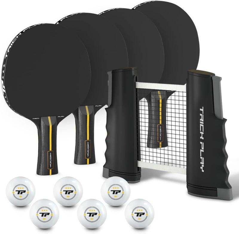 TRICKPLAY Professional Ping Pong Net for Any Table | Portable Anywhere Table Tennis Set with Retractable Net, 2 and 4 Paddle Set, 3-Star Balls, Fitted Storage Case - Image 1